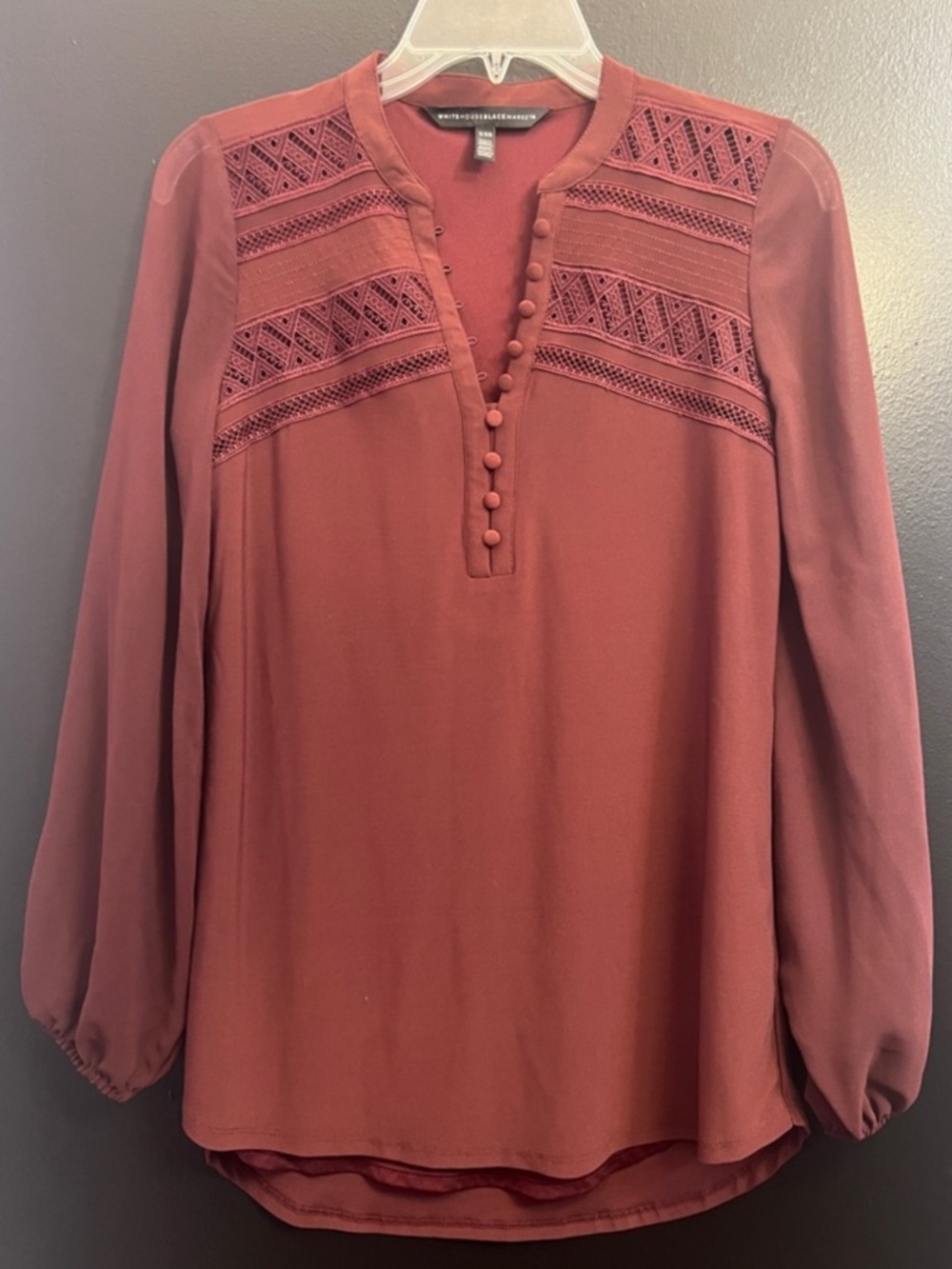 WHBM Rust Crochet Yoke Button-Front Blouse